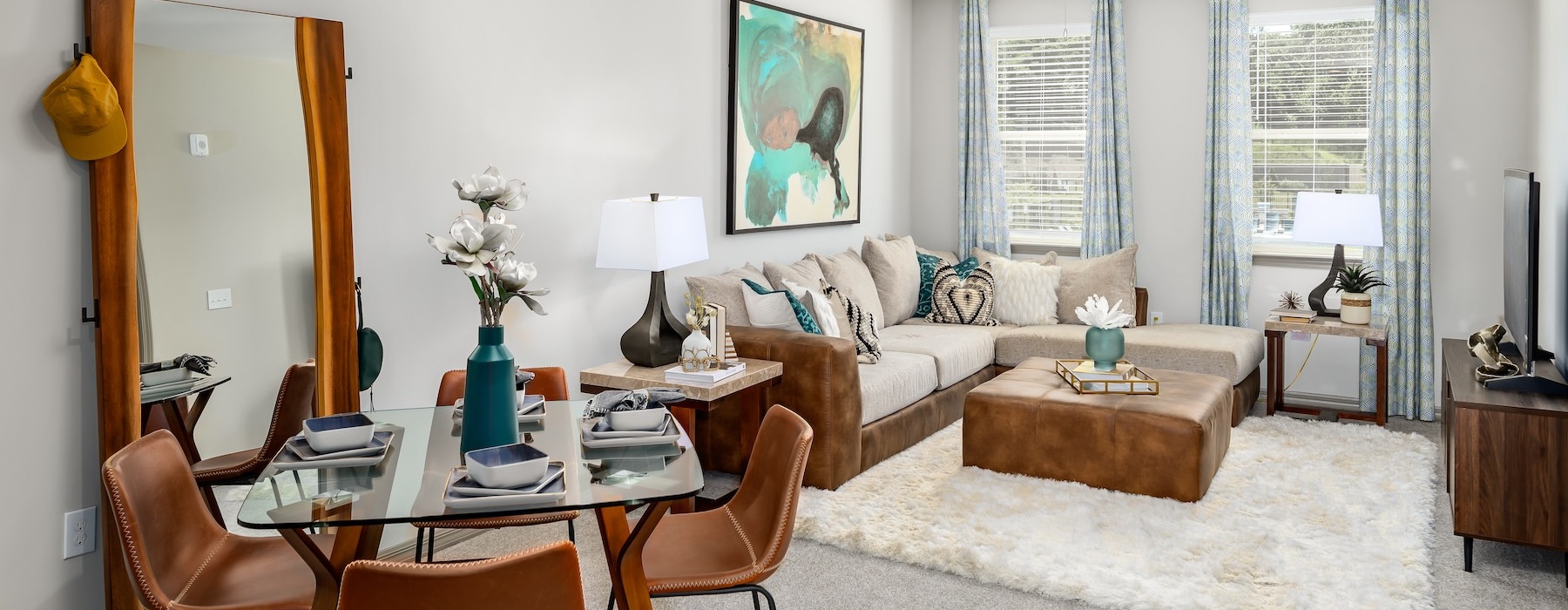 living room with tv couch and coffee table