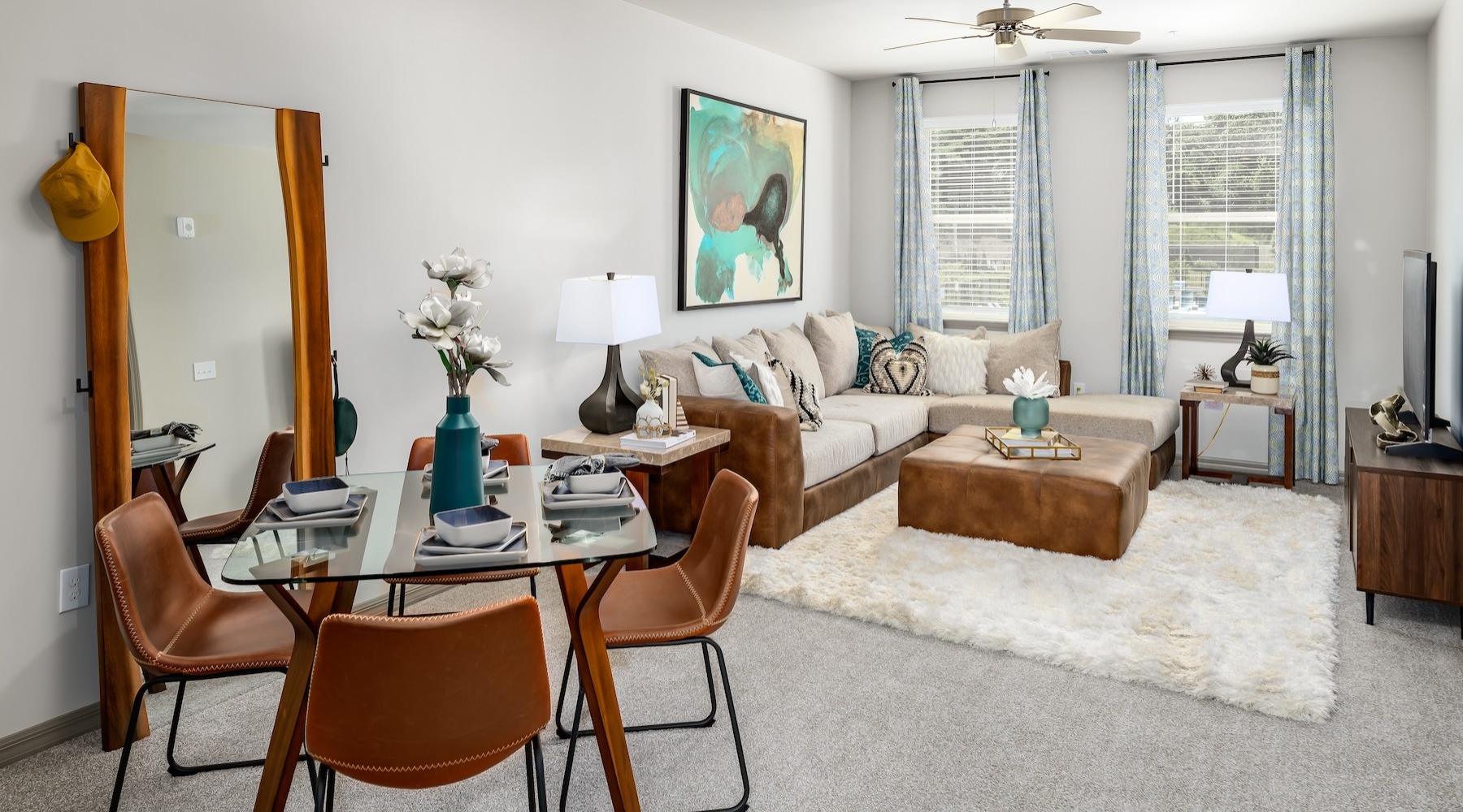 living room with tv couch and coffee table